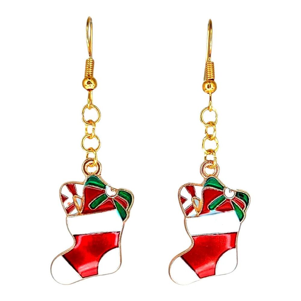 Christmas Stocking Earrings Fashion Jewelry Dangle Earring Holiday Santa Festive